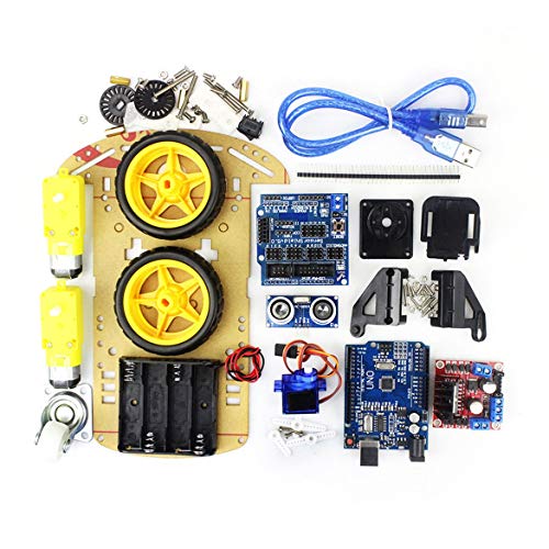 JohnJohnsen R3 SG90 2WD Robot Inteligente UNO Project Smart Car Kit Control Remoto Coche de Juguete para niños Kits electrónicos de Bricolaje para Arduino (Amarillo)
