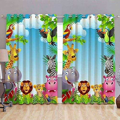 Image of Polyester 3D Frozen Digital Printed Beautiful Kids Cartoon Room Curtains (Design- Wild Animals, 4x7 Ft-Door-1 Piece)
