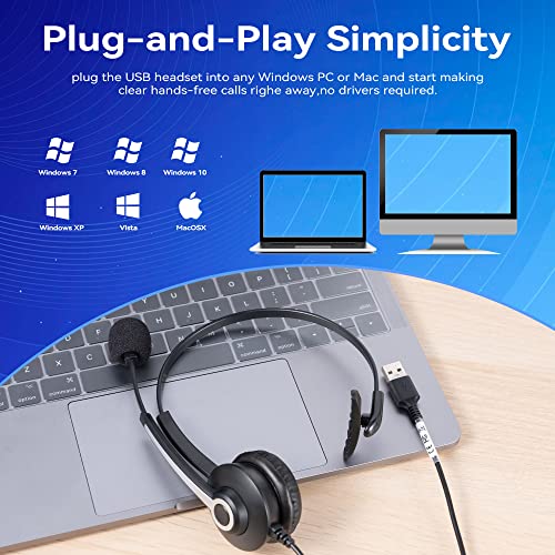 Voistek Usb Headset With Microphone For Pc,Noise Cancelling Headphones,Office Headset,Corded Headphones For Skype, Softphone, Call Center, Crystal Clear Chat, Super Lightweight, Ultra Comfort(Single) #TOP5