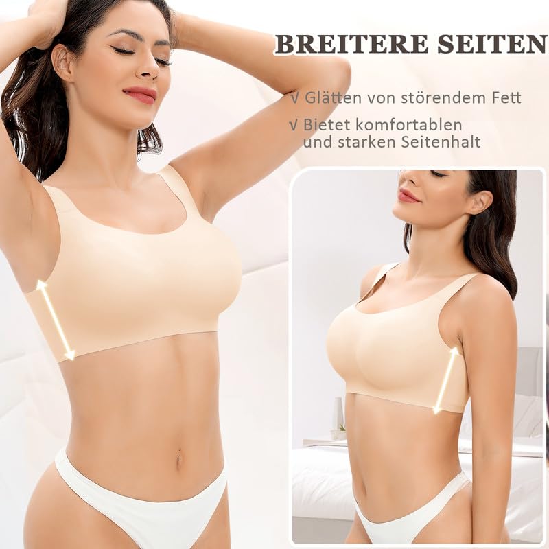 Jiuday Jelly BH Damen ohne Bügel Große Brüste Starker Halt Komfort Vollschalen Bustier T Shirt Soft Push Up Bra Gepolstert Nahtloser Bralette mit Extender
