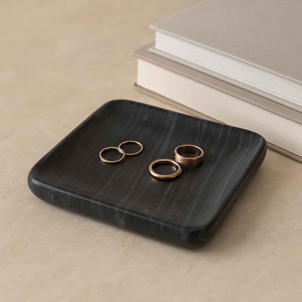 Modern Marble Trinket Tray Dish for House Decor - Decorative Home Decor Accents for Bedroom Dresser, Jewelry Holder, or Bathroom Vanity - Elegant Coffee Table Decor or Table Decoration - 1", Gray