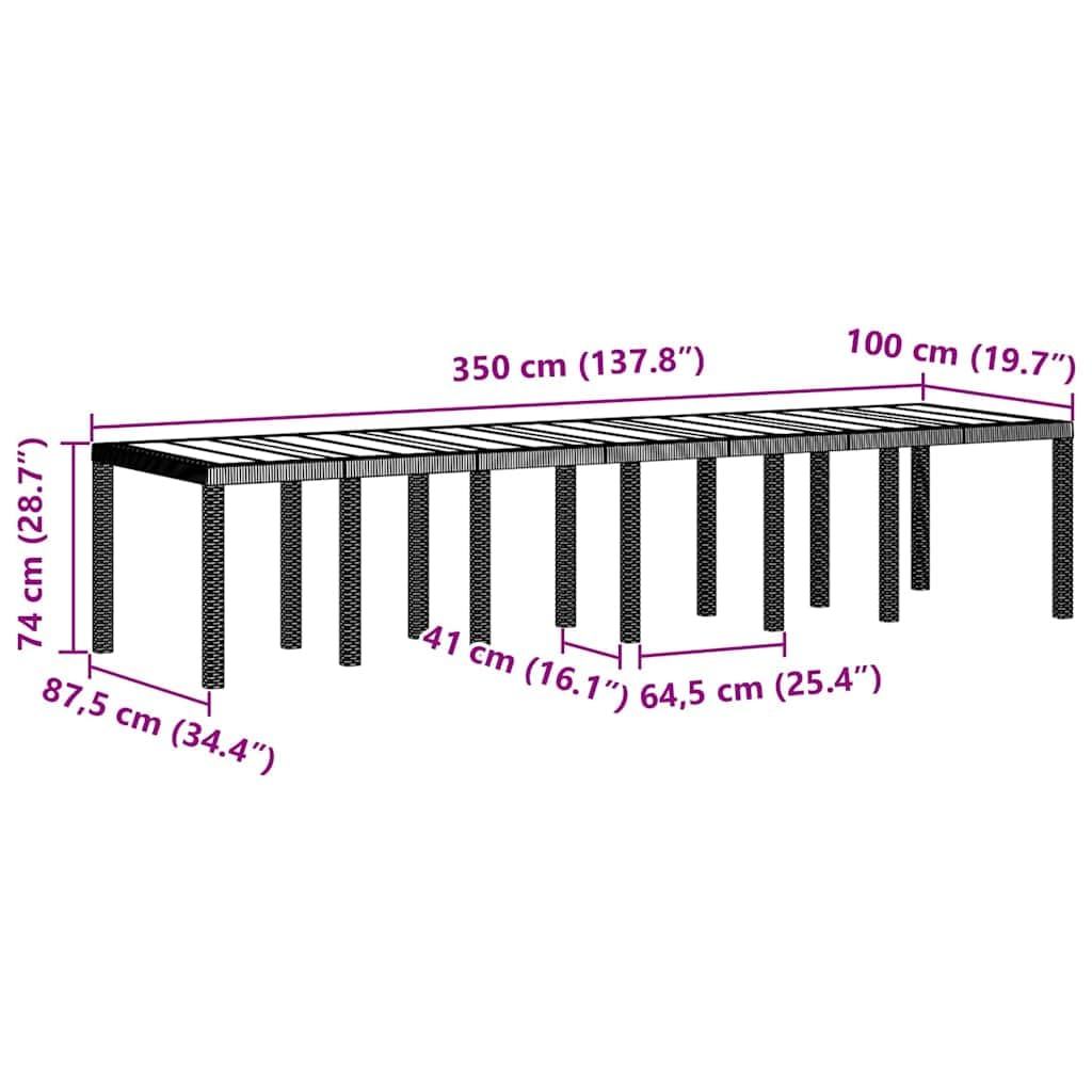 vidaXL Tuinstafel Wit 350 x 100 x 74 cm poly rattan | Deze mooie tafel geeft je buitenruimte een trendy vibe, Je kunt 'm makkelijk uitbreiden voor meer gasten,