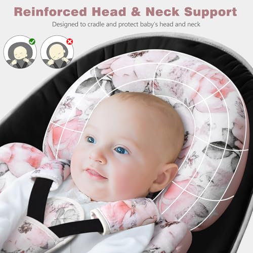 Image of Infant Car Seat Insert, 2-in-1 Reversible Baby Car Seat Head Support with 3 Strap Covers, Breathable Soft Newborn Car Seat Insert and Baby Carseat Cushion for Stroller, Swing, Rocker, Bassinets