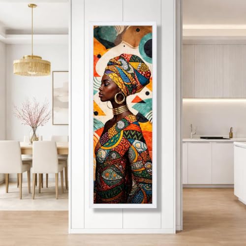 Toile culturelle africaine 65x195 cm portrait ethnique coloré