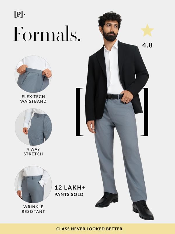 Image of The Pant Project Luxury PV Lycra Stretchable Formal Pants for Men | Stylish Relaxed Fit Men's Wear Trousers for Office or Party | Mens Fashion Dress Trouser Pant