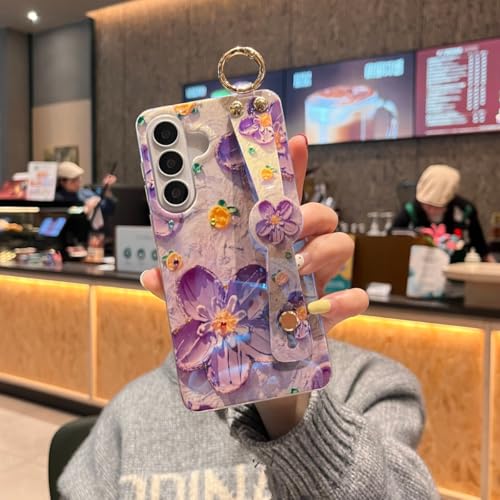 Coque Samsung S26 scintillante fleur avec sangle et support IMD