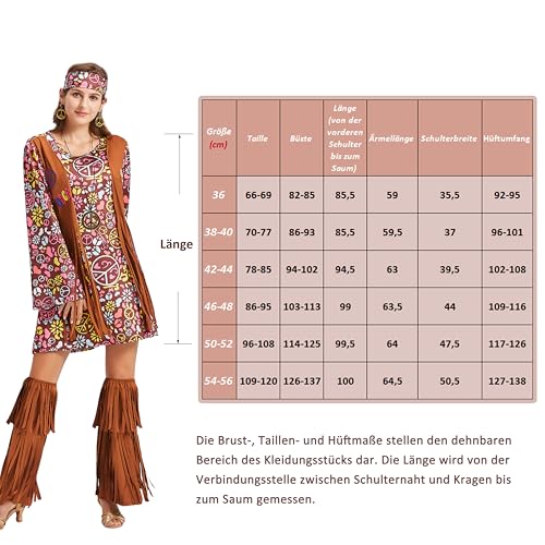 cuteDIY Kostüme Übergröße Faschingskostüme Damen 70er Jahre Karneval Kostüm Hippie