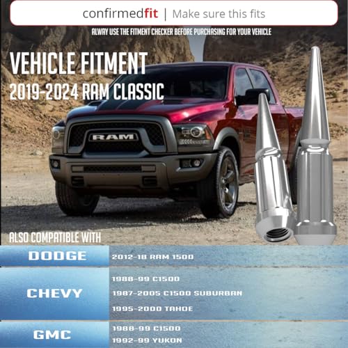Image of Wheel Accessories Parts 20 Pcs + 1 Key M14x1.50 14x1.50 Thread Spike Spline 4.40 inch Long Lug Nuts Chrome Truck Spline Hex Fits Chevy C1500 | GMC 1500 | RAM 1500 Classic | Jeep Wrangler