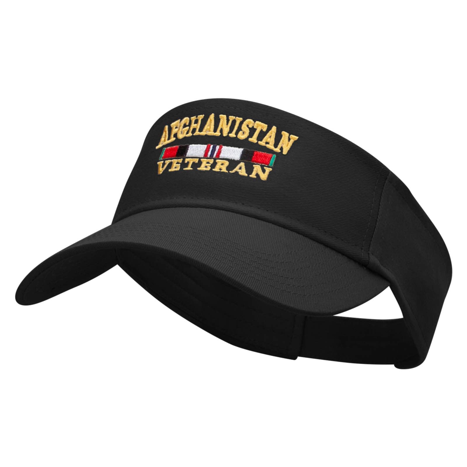 Afghanistan Vet Ribbon Embroidered Cotton Twill Sun Visor - Black OSFM