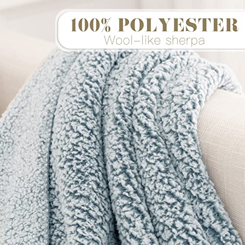 RECYCO Sherpa Throw Blanket for Couch,Super Soft Cozy Blankets Fuzzy Faux Fur Throw for Sofa Bed Lightweight Warm Blankets 2 Tone Ombre Gradient Navy Blue 60”x 80” by RECYCO - Used condition - Image 3