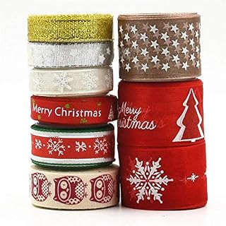 Xmas Ribbon,Colorful Christmas Theme Ribbon Off Cut Bundle 9 style 18 yards for Gifts Wrapping Festival Decorations DIY Crafts 1cm 1.5cm 2.5cm in Width