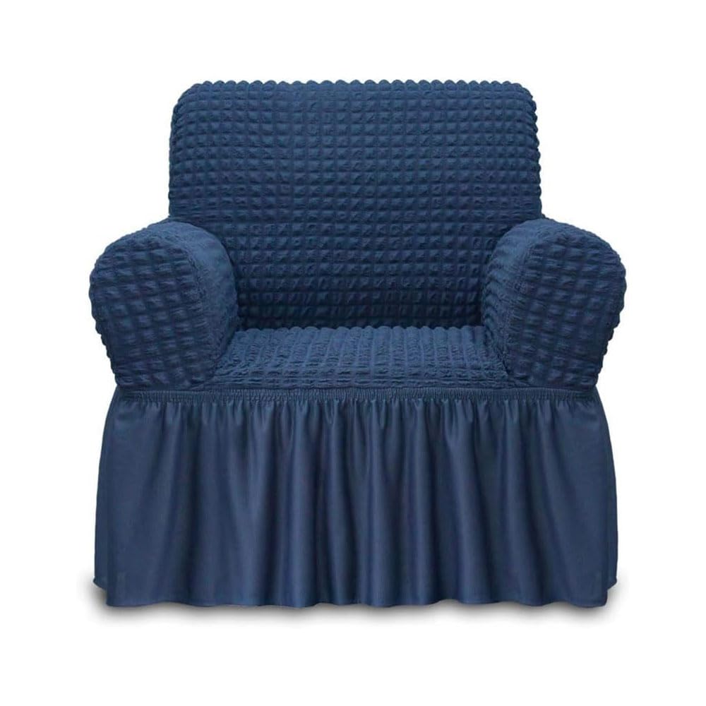 Dustproof Sofa Cover, Soft Fabric Slipcover for 1 Seater Sofa Couch, High Stretchable, Anti-Slip, Adjustable Skirt, Blue