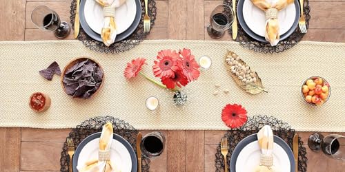 Image of THE HOME TALK Premium Cotton Chevron 4-6 Seater Table Runner - 14x72 Inches - Yellow|Elegant Dining|Handcrafted Quality|Stylish Console Decor for Dining Table, Parties, Events