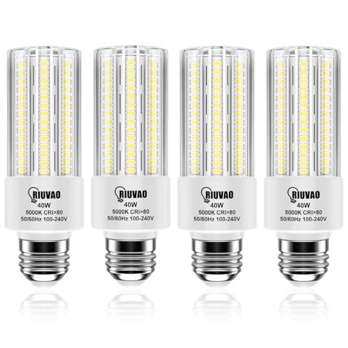 RIUVAO 4pcs LED Light Bulb 5000LM 300w Equivalent Super Bright 5000K Cool Daylight White 40W LEDs Bulb E26/E27 Medium Base for Outdoor Indoor Home Garage Backyard LED Corn Light Bulb