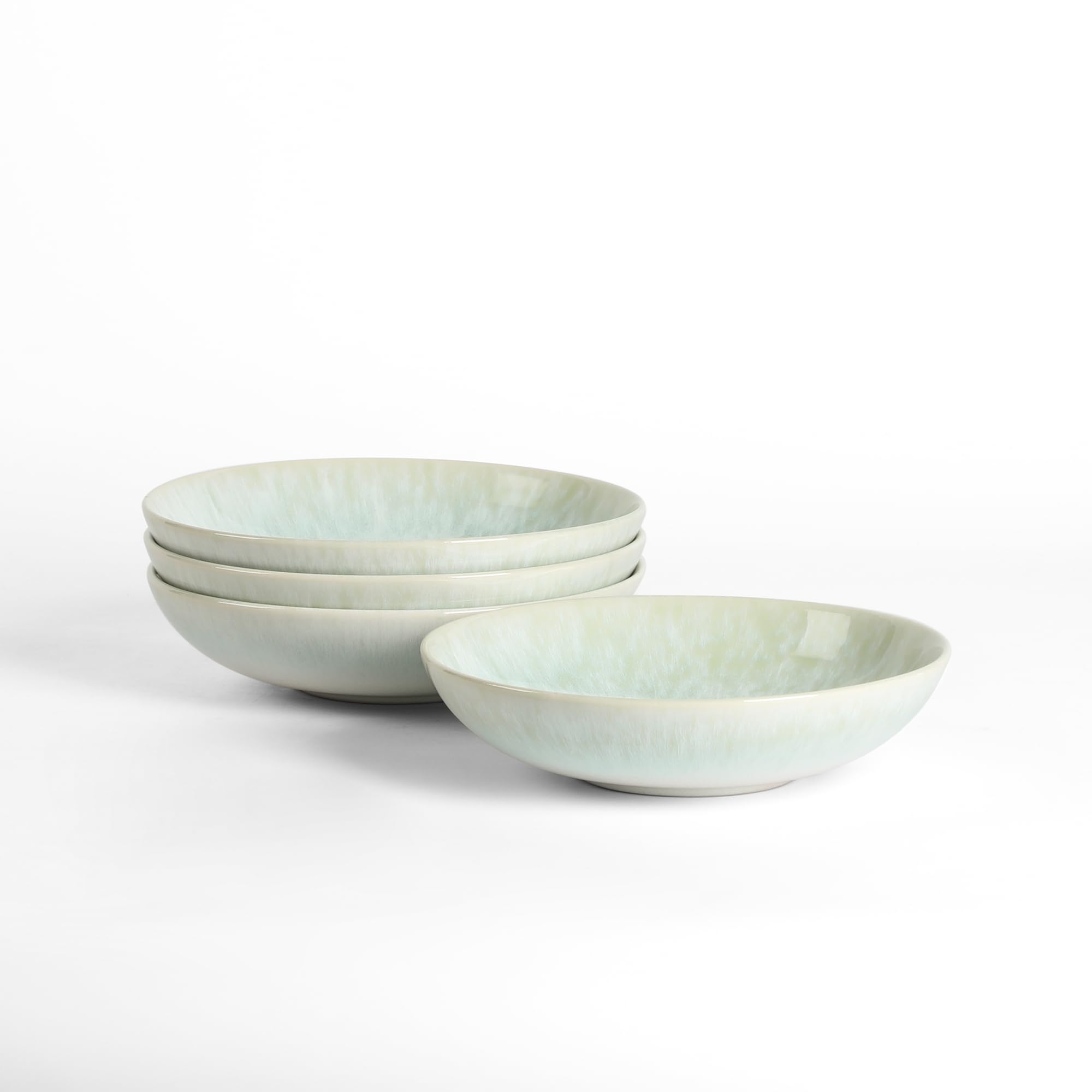 Stone Lain Riley 4-Piece Pasta Bowl Set Stoneware, Bowls, Dishwasher and Microwave Safe, Dish Set for 4, Seafoam