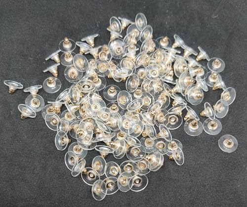 Image of KUMU Jewellery Tools (200 Pcs Approx) Findings Golden Bullet Clutch with Silicone Rubber Pad /Earring Stopper /Earring Nut /Earring Golden Back (Rose Gold 100 Pairs Approx)