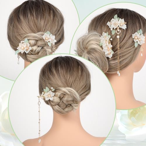 Amabro Chinese Hanfu Flower Hairpin Set - Image 3
