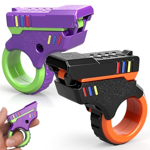 Image of Valentines Day Gifts for Him 3D Fidget Slider Toy Adults Teen, 5 in1 Fun Fingertip Fidget Ring Hand Roller, Fidgets Spinner Pistol Toy for Focus Stress Relief, Gift for Teen Men, 2 PCS /Plastic