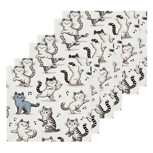 YANENDIE Musical Funny Cats Washcloths Towels, Highly Absorbent and Soft Cotton Face Cloths, 6 Pack Quick Dry Wash Cloths - 12 X 12 Inches