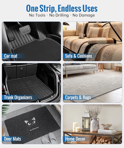 Image of 8 Sets Black Heavy Duty Hook and Loop Strips with Super Adhesive, Heat Resistant Waterproof, Keep Car Floor Mats Sofa Cushion in Place, Outdoor Indoor Use, 3.2x1.2 Inch