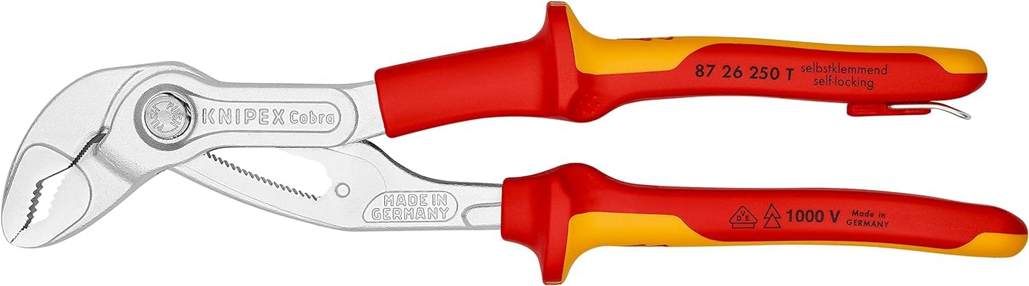 KNIPEX Cobra VDE Pinza regolabile di nuova generazione per, 87 26 250 T BK | tubi e dadi, isolata in blister cromata isolante con manici rivestiti in