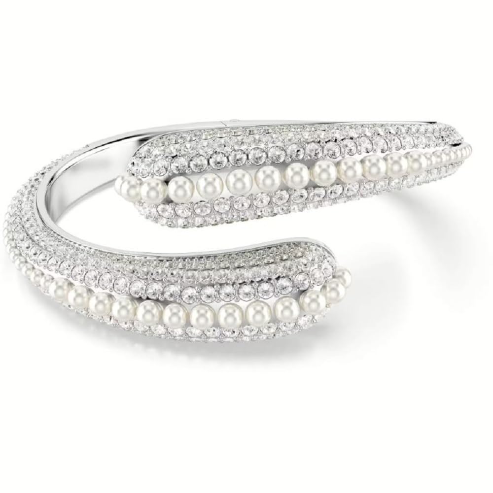 Swarovski Sublima 5700923 - Bracciale da donna placcato al rodio, con perle di cristallo, taglio rotondo, colore: bianco, One Size, Cristallo, Cristallo