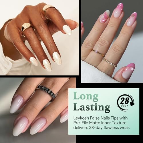 Image of Leykosh Medium Round Nail Tips - 15 Sizes 330PCS Soft Gel Fake Nails, Half Matte Full Cover Pre-Shaped Clear Press On Acrylic Nails No C Curve Gift for Extension, DIY Home Manicure Beauty Gifts
