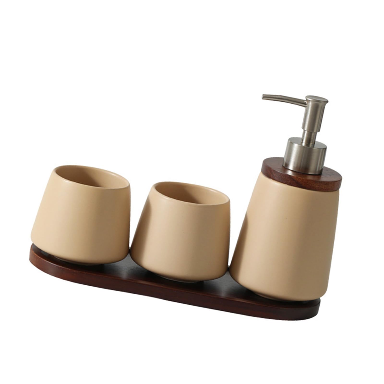 Qusinfc Ceramic Mouthwash Cup Liquid Soap Dispenser with Wooden Stand for Home and Boutiques Hotel Countertop Display Toothbrush Cup and Soap Despenser