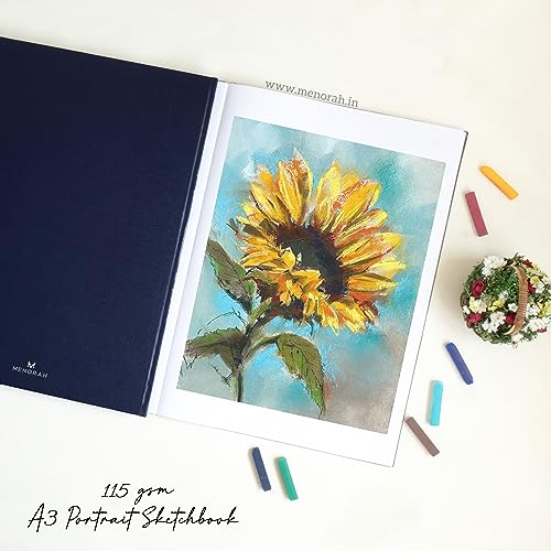 Image of MENORAH Paper Artist Sketch Book - A3-115 Gsm (160 Pages / 80 Sheets) Drawing Notebook - Hard Bound Book - (42 Cm X 29.7 Cm) - Completely Handmade - Portrait-Dark Blue, Watercolor