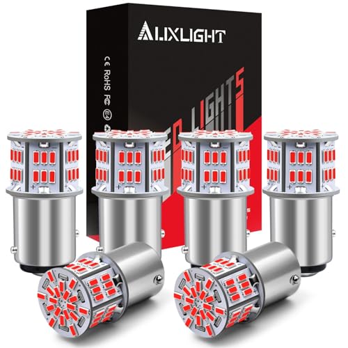 AUXLIGHT 1157 LED Bulbs 54-SMD 300% Super Bright 2057 2357 7528 1016 1034 LED Light Replacement for Car Brake Tail Parking Turn Signal Lights, Brilliant Red(Pack of 6)