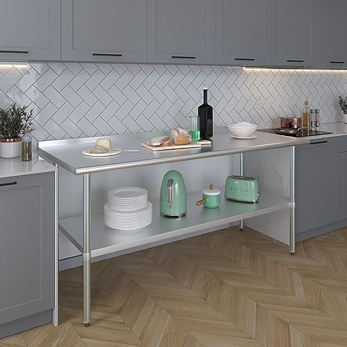 Image of AmGood Stainless Steel Work Table | Metal Utility Table (72 inch Long x 30 inch Deep)