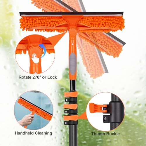 Image of Window Washing Kit with Extension Pole 4.7 to 24FT, Long Squeegee for Window Cleaning Indoor Outdoor, Carbon Fiber Telescopic Pole for Window Cleaner Tool with Microfibre Pad & Chenille Cloth