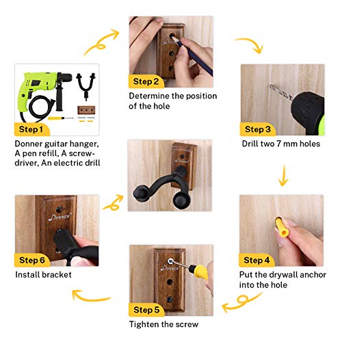 image for Donner Guitar Wall Mount Hanger 6-Pack, Black Walnut Guitar Wall Holde