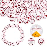 Taiyin 200 Pcs Baseball Beads with 1 Roll of Elastic Rope 10.5 mm Acrylic Beads for Jewelry Making Softball Sports for Baseball Craft Supplies DIY Making(Baseball Style)