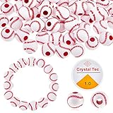 200 Pcs Baseball Beads with 1 Roll of Elastic Rope 10.5 mm Acrylic Beads for Jewelry Making Softball Beads Sports Beads for Baseball Craft Supplies Acrylic Beads for DIY Making (Baseball Style)