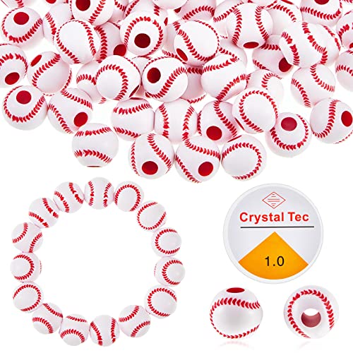 Taiyin 200 Pcs Baseball Bead Kit with Elastic Cord 10.5 mm Acrylic Beads