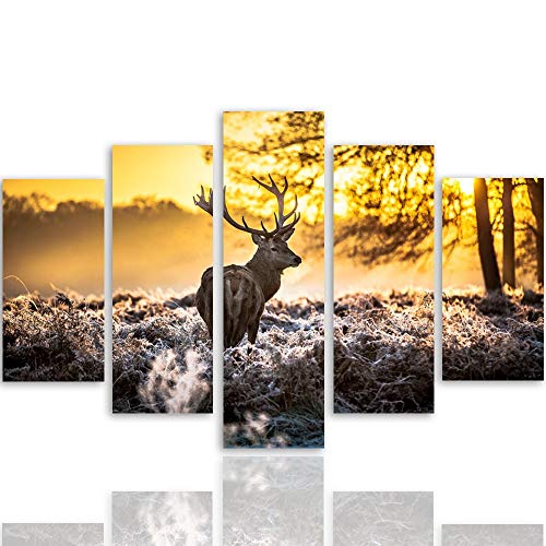 Tableau deco cerf pentaptyque 5 parties xxl nature animaux