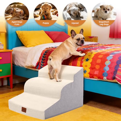 NAPWAYS Dog Stairs for Small Dogs and Cats, 15.7" H, 3-Step Curved Pet Ramp for Couch Sofa and Chair, Non-Slip Medium Pet Steps with High Density Foam, Beige by NAPWAYS - Image 7