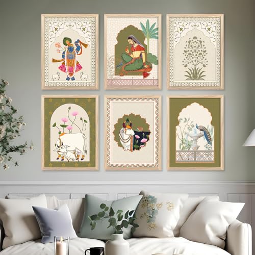 Image of Artifly - Pichwai art framed wall Painting for Living Room Bedroom Office Room Decor - Premium Pichwai Paintings for and Wall Decor (Design 4, 13x17 inch, Standard Packaging)