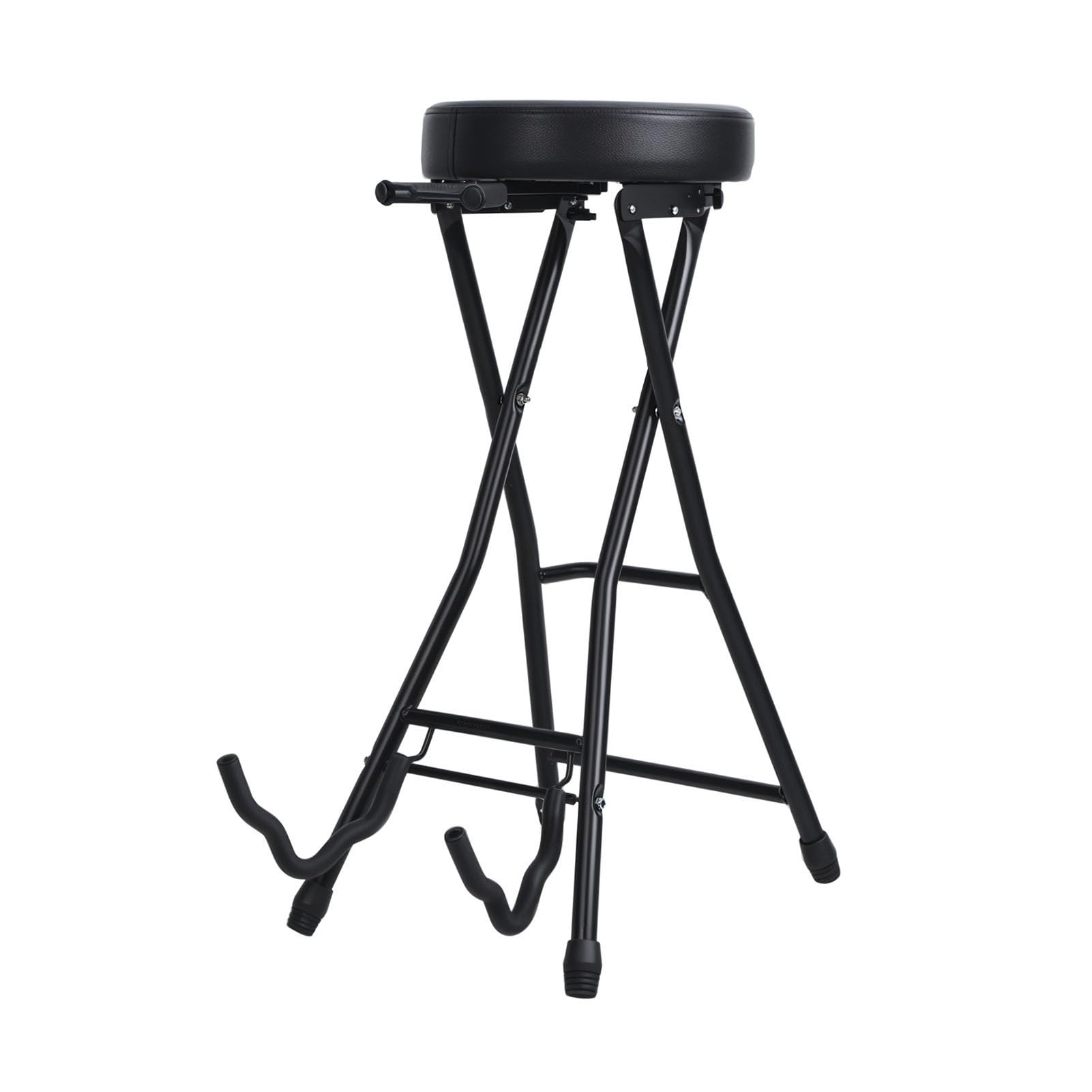 Tabouret de Guitare avec Siège Rembourré, Tabouret de Musicien Pliable avec Siège Rembourré, Repose-Pieds, Crochet Rétractable, pour Guitare Basse Électrique Acoustique Noir
