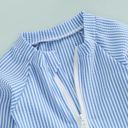 Baby Boys Girls Swimsuit One Piece Striped Zipper Bathing Suit Rash Guard Long Sleeve Seersucker Swimwear Sunsuit4