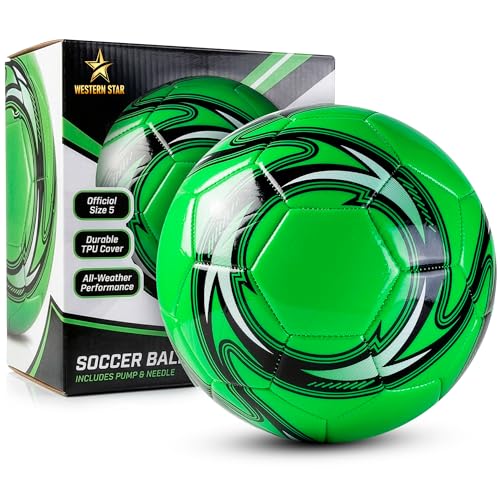 Western Star Soccer Ball Sizes 3-5, Match Grade, Helix Green