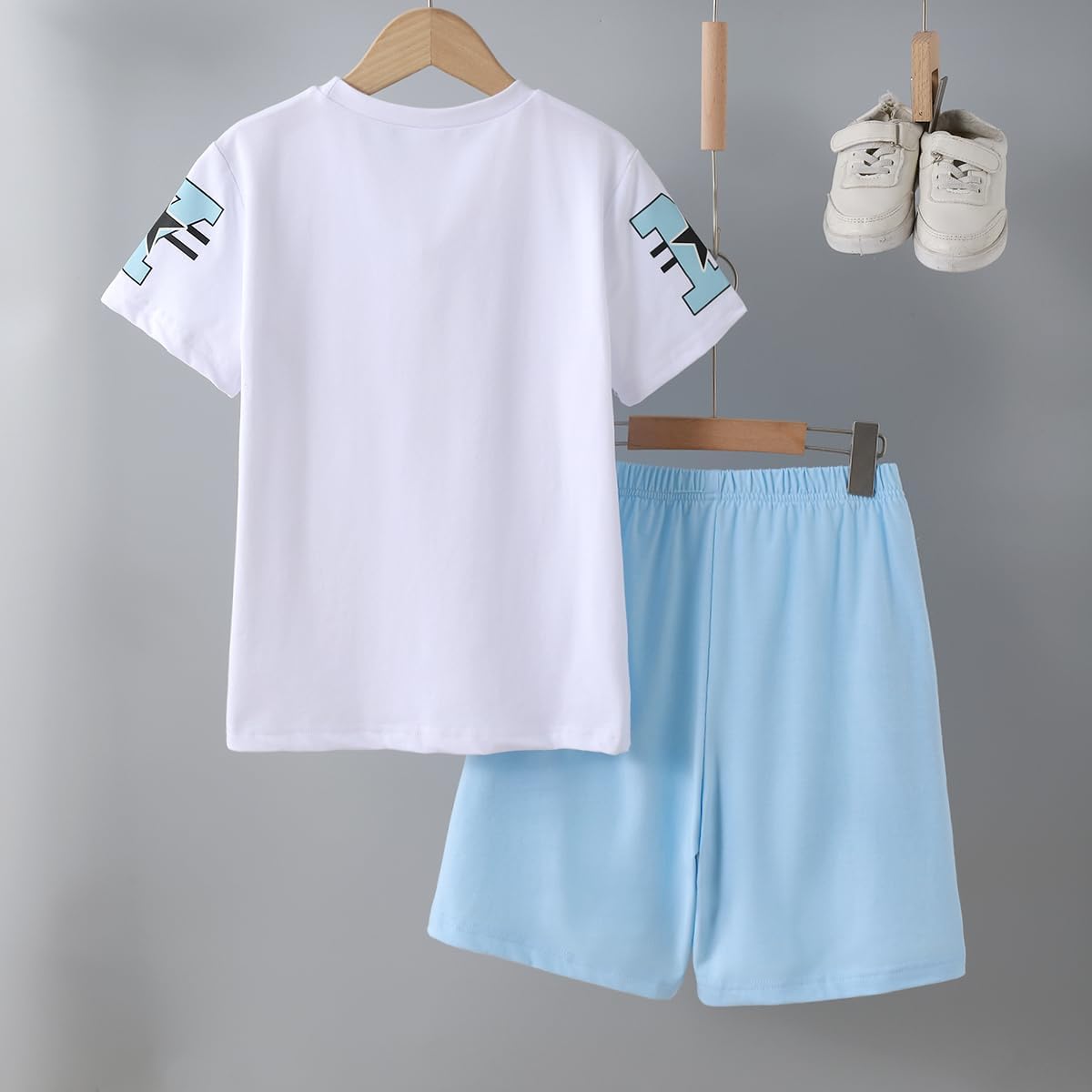 Boys Summer Clothes Letter Print Short-Sleeved T-Shirt & Shorts Set 2 Piece Teen Outfit Size 9-16 Years