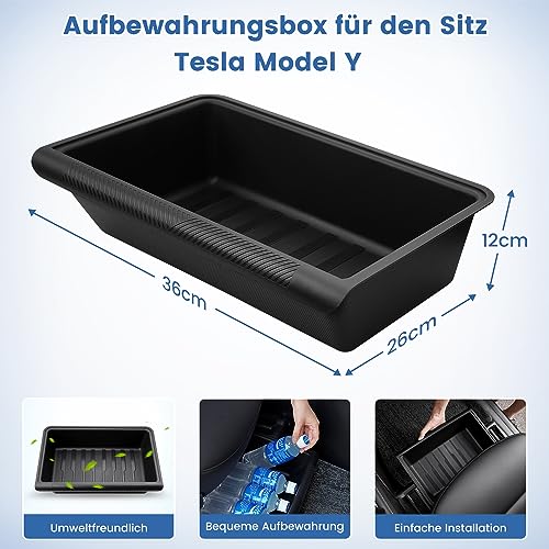 CARERSTEN Materiallagerbox Für Tesla Model Y Zubehör TPE 2021-2024 Unter Dem Sitz Wasserdicht Aufbewahrungsbox Für Sitze Für Tesla Zubehör Model Y Auto Organizer Ablage Auto Aufbewahrungsbox Tray