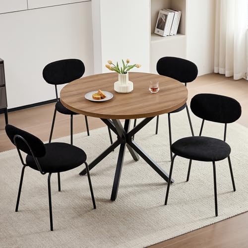 JZGORC Ensemble de Table à Manger avec 4 Chaises, Table à Manger Ronde en Bois de 100 cm, Chaises Modernes Empilables pour Salle à Manger, Cuisine, Salon...