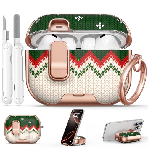 Image of for AirPods Pro 3 Case 2025 with Safety Lock-Green Checkered | As Phone Stand, for Women Girly, with Keychain & Cleaner Kit,Two-Piece Design,Support Wireless Charging,Clear TPU+PC Material