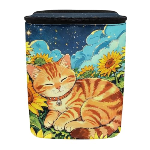 Image of Talayituse Cat Sunflower Cloud Print Car Trash Can with Lid, Leak Proof Auto Trash Bag Hanging Vehicle Garbage Can Multipurpose Storage Container for Back Seat Road Trip