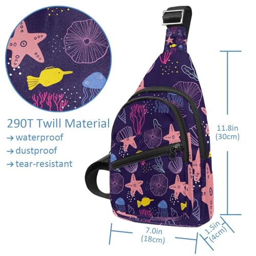 Bandolera cruzada ajustable y cómoda con un colorido diseño marino de conchas y medusas 5