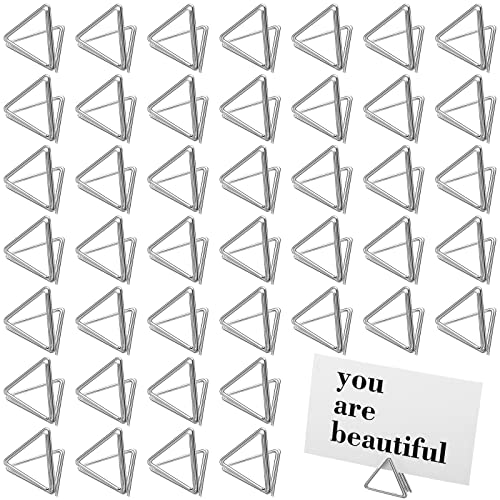 Image of Epakh 100 Pcs Place Card Holder for Table Card Holders for Wedding Triangle Shape Table Number Picture Clips Stand for Centerpiece Anniversary Party (Silver)