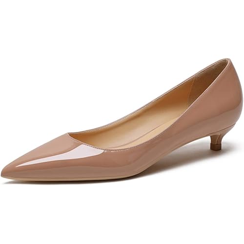 Eldof Women's Low Heel Pumps Pointed Toe Kitten Heels Slip on Comfort Pumps 1.4 Inches for Dress Party Office